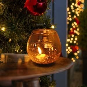 Gold Crackle Glass Tea Light Holder | Decorative Candle Diffuser & Tealight Candle Stand for Living Room, Bedroom & Dining Table Décor | Romantic Ambience Candle Holder