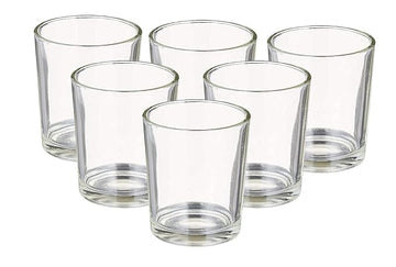 Set of 6 Clear Glass Candle Holders | Thick Base Tealight & Votive Candle Cups for Home Décor, Weddings & Festive Decor | Durable Heat-Resistant Reusable Glass Holders