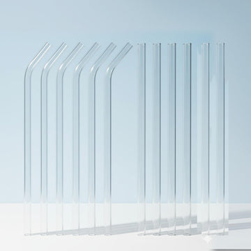 Premium Borosilicate Glass Straws – 12 Clear Straws (6 Bent + 6 Straight) – Durable, Elegant for Drinking Juice, Smoothies, Coffee & Cocktails 10mm for Bobba Drink