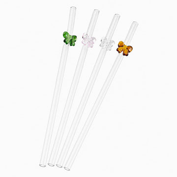 Set of 2 Reusable Glass Drinking Straws with Cleaning Brush a Decorative Heart Design in Alternatives to Plastic Straws for Smoothies, Juices, and Cold Beverages
