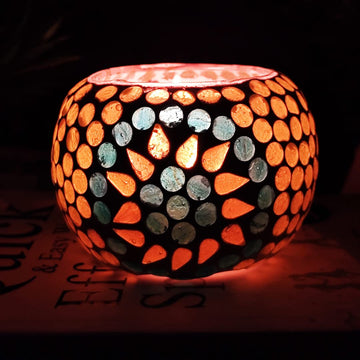 Mosaic Glass Tealight Candle Holders - Diwali Decorations Items for Home and Christmas Gifts