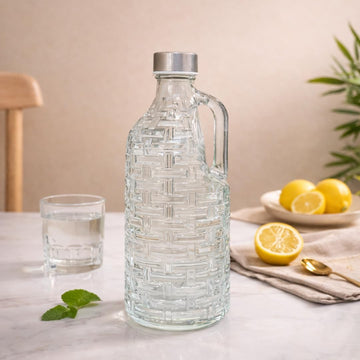 Glass Water Bottle with Handle & Steel Cap