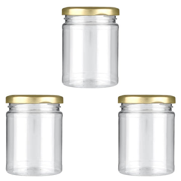 200 ML Short Height Round Glass Jar with Airtight Golden Metal Cap | Clear Transparent Food Grade Kitchen Storage Container for Spices, Dry Fruits, Tea, Coffee & Snacks