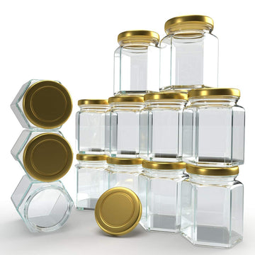 Hexagon Glass Jar Set 250ml with Rust Free Airtight | Transparent Glass Storage Containers for Kitchen, Spice, Dry Fruits, Candy, Office & Home Organization