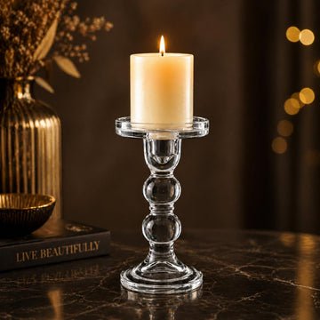 Elegant Glass Candle Holder Stand for Pillar & Taper Candles | Crystal Clear Decorative Candlestick Holder for Dining Table, Wedding, Home Décor, Diwali & Party Decoration