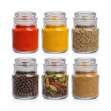 Glass Jar Set 100 ML with Airtight Lid | Mini Kitchen Storage Containers for Masala, Salt, Chilli, Jeera, Herbs, Honey, Jam & Ghee | Clear Spice Jars for Pantry Organization, Home & Gifting