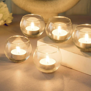 Glass Tealight Candle Holders Set of 2 | Decorative Tealight Holders for Home Décor | Transparent Glass Votive Candle Stand for Diwali, Christmas, Romantic Dinner, Wedding & Table Decoration