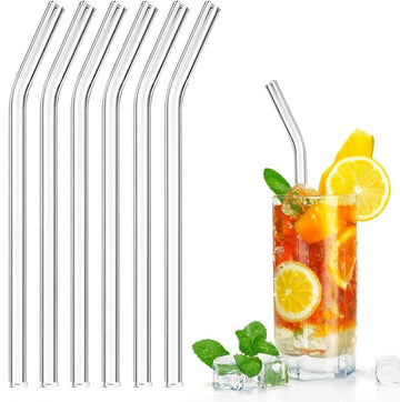 Borosilicate Glass Drinking Straws Set of 6 – Clear Bent Glass Straws, Transparent Drinking Straws for Juice, Smoothies, Milkshakes, Coffee, Cocktails & Cold Beverages