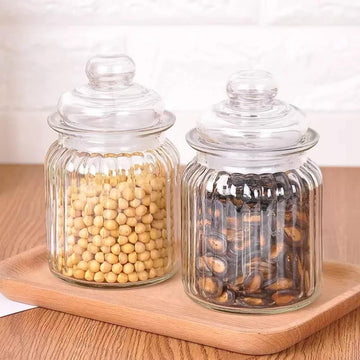 350 ML Glass Container Jar with Lid for Kitchen Storage | Airtight Pop Jar for Spices, Jam, Honey, Aachar, Sugar & Coffee Beans | Transparent Food Storage Glass Container