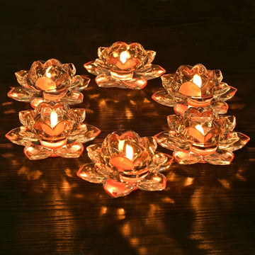 Premium Crystal Glass Lotus Flower Tea Light Candle Holder | Decorative Diya for Diwali, Christmas, Eid, Wedding & Party Decoration | Elegant Glass Candle Stand for Home Decor & Gifting