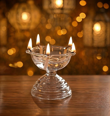 Handcrafted Borosilicate Glass Samai Diya | Kuthu Vilakku Nilavilakku Oil Lamp for Pooja Room, Home Temple & Festival Decor | Heat Resistant Glass Deepam for Diwali, Navratri