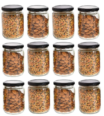 500 ML Glass Jar with Airtight Black Lid | Transparent Kitchen Storage Container for Masala, Honey, Spices, Dry Fruits & Snacks | Visible Glass Canister for Pantry Organization