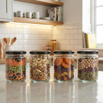 500ml Glass Storage Jar with Airtight Aluminium Lid | Clear Kitchen Container for Spices, Snacks, Pickles, Dry Fruits & Coffee Beans | Transparent Modular Kitchen Glass Jar