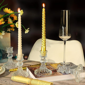 Clear Glass Candlestick Holder (Set of 8)